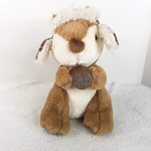Maison Chic Plush 10" Squirrel Sherpa Flap Cap Acorn Fluffy‎ Tail Forest Animal